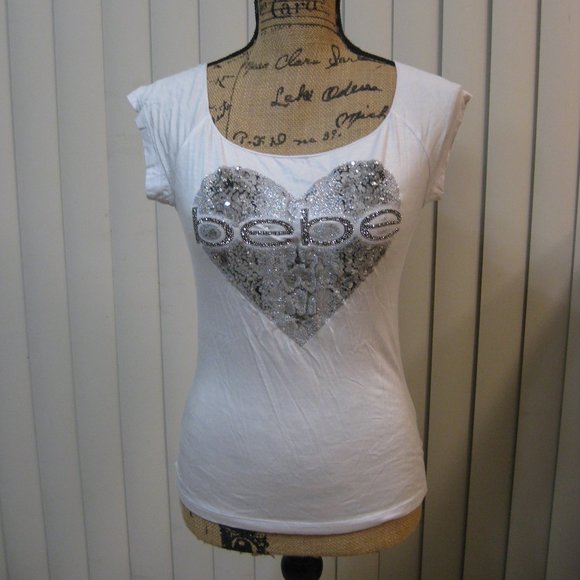 bebe Tops - NWT Bebe logo heart white tee t shirt top XS extra small